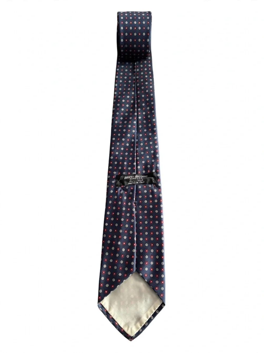 Brooks Brothers Makers Silk Tie Navy Medallion Dot Red Cream Print Italy 58